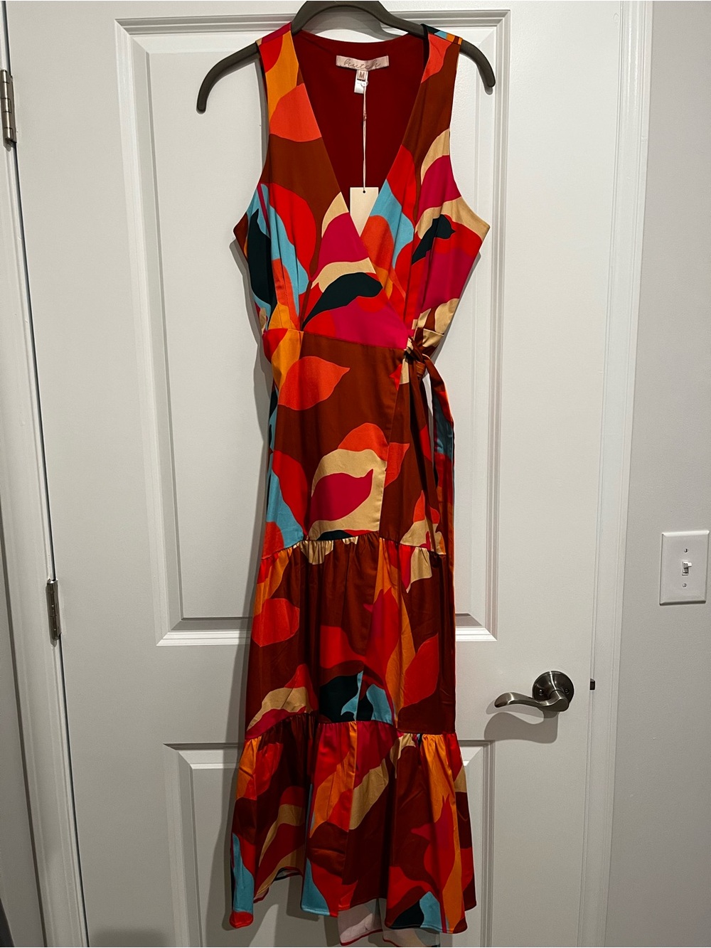 Hutch Sleeveless Wrap Midi Dress in Rust Multi-Color NWT